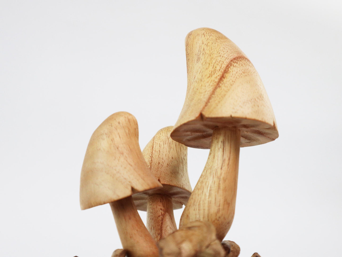 Hand-Carved Natural Wood Conical Mushroom Sculpture - Rustic Woodland Decor