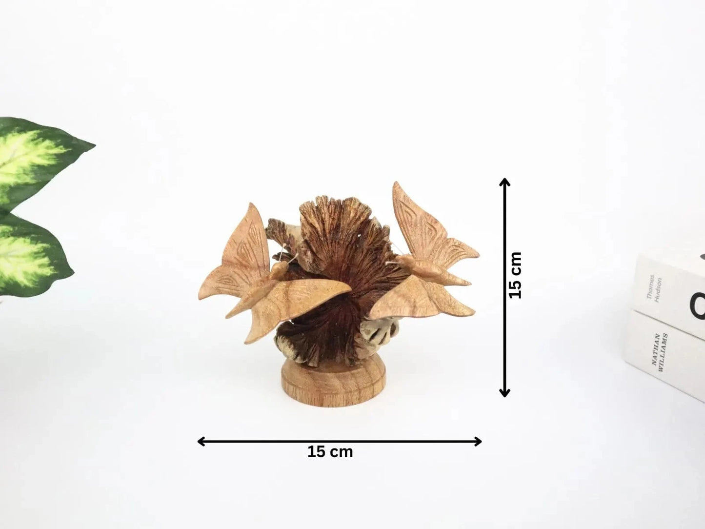 Hand-Carved Wooden Butterfly Pair on Natural Pine Cone - Freestanding Rustic Decor