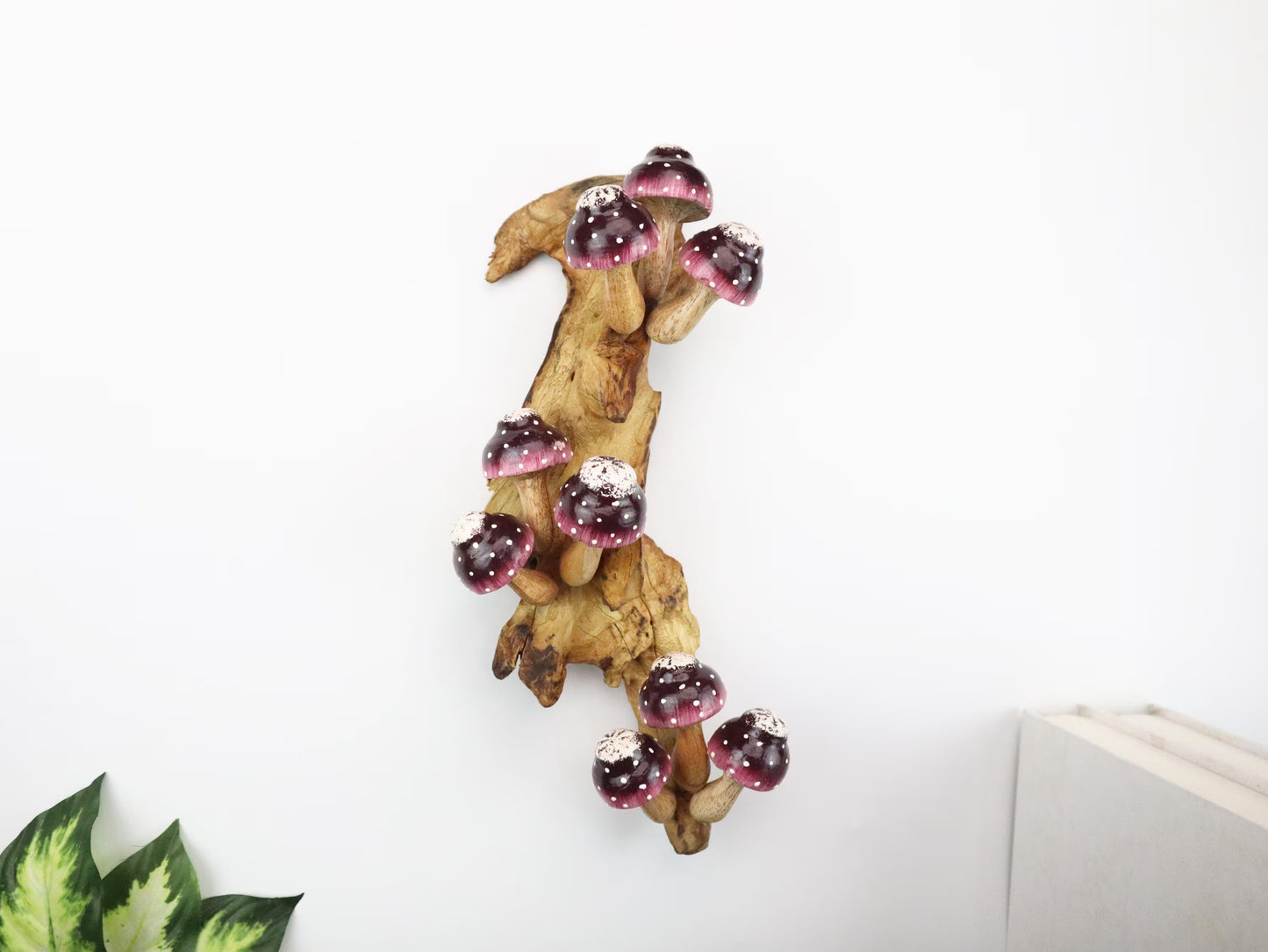 Hand Carved Forest Decor - Painted Mushroom Wall Art & Whimsical Wall Hanging