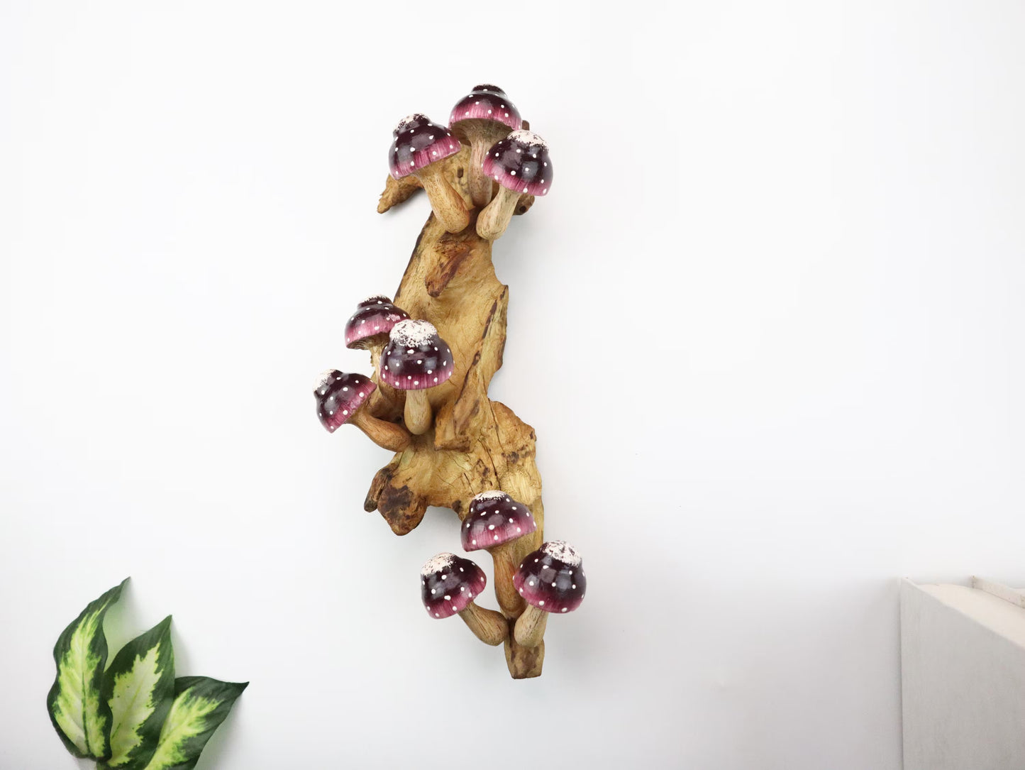 Hand Carved Forest Decor - Painted Mushroom Wall Art & Whimsical Wall Hanging