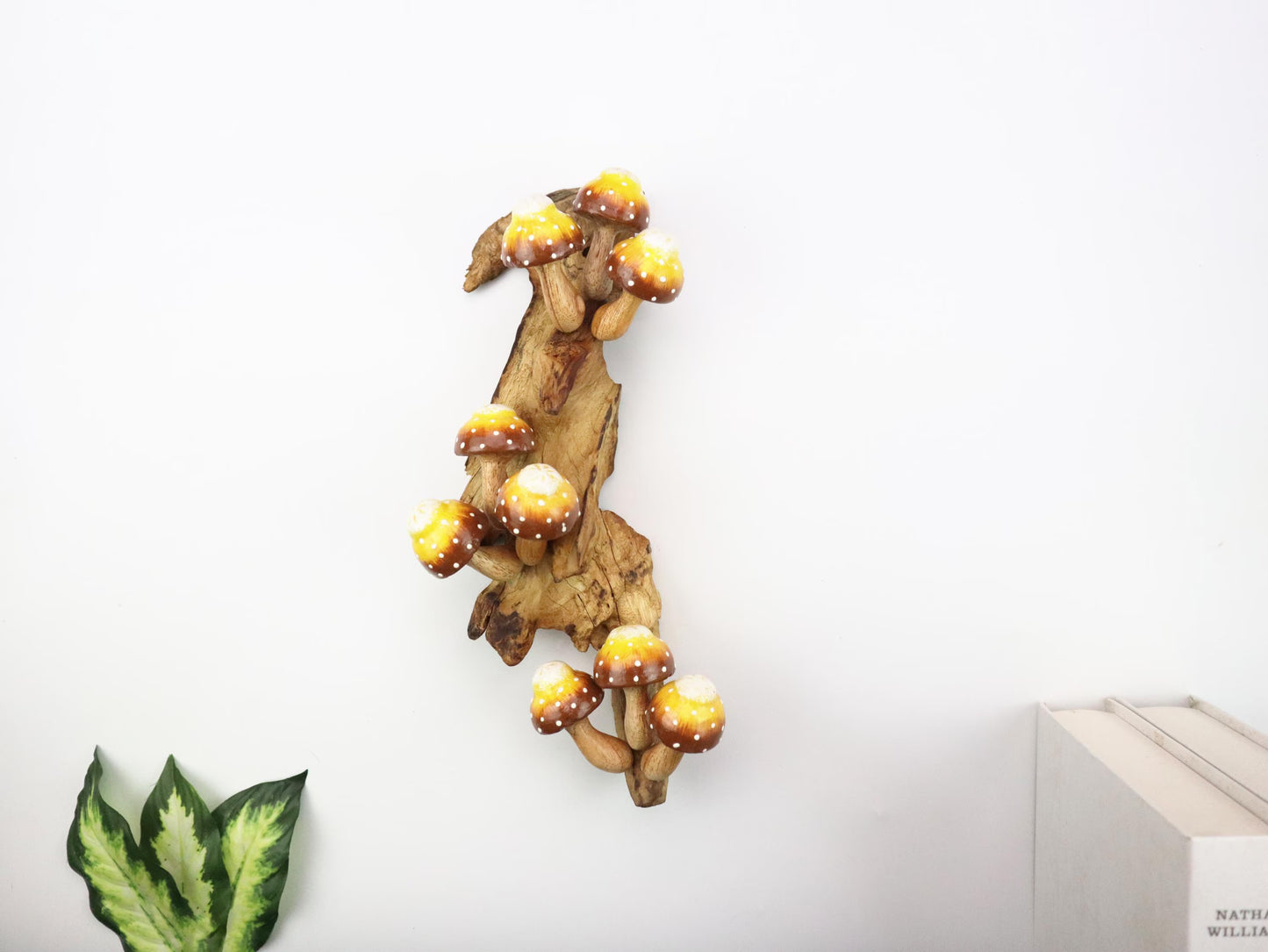 Hand Carved Forest Decor - Painted Mushroom Wall Art & Whimsical Wall Hanging