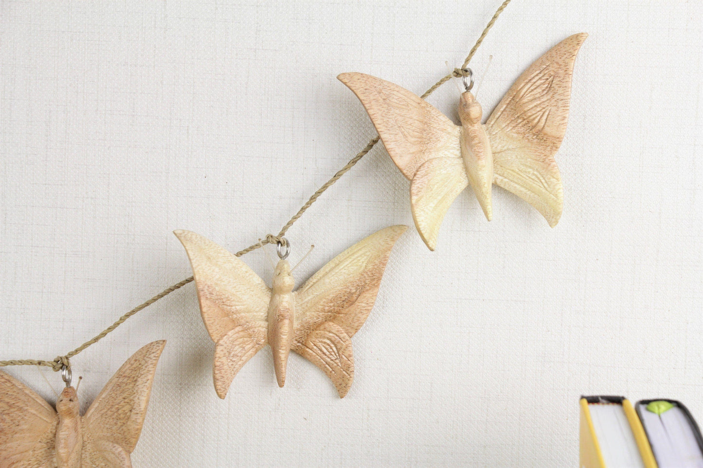 Hand-Carved Wooden Butterfly Garland - Rustic Insect Wall Decor