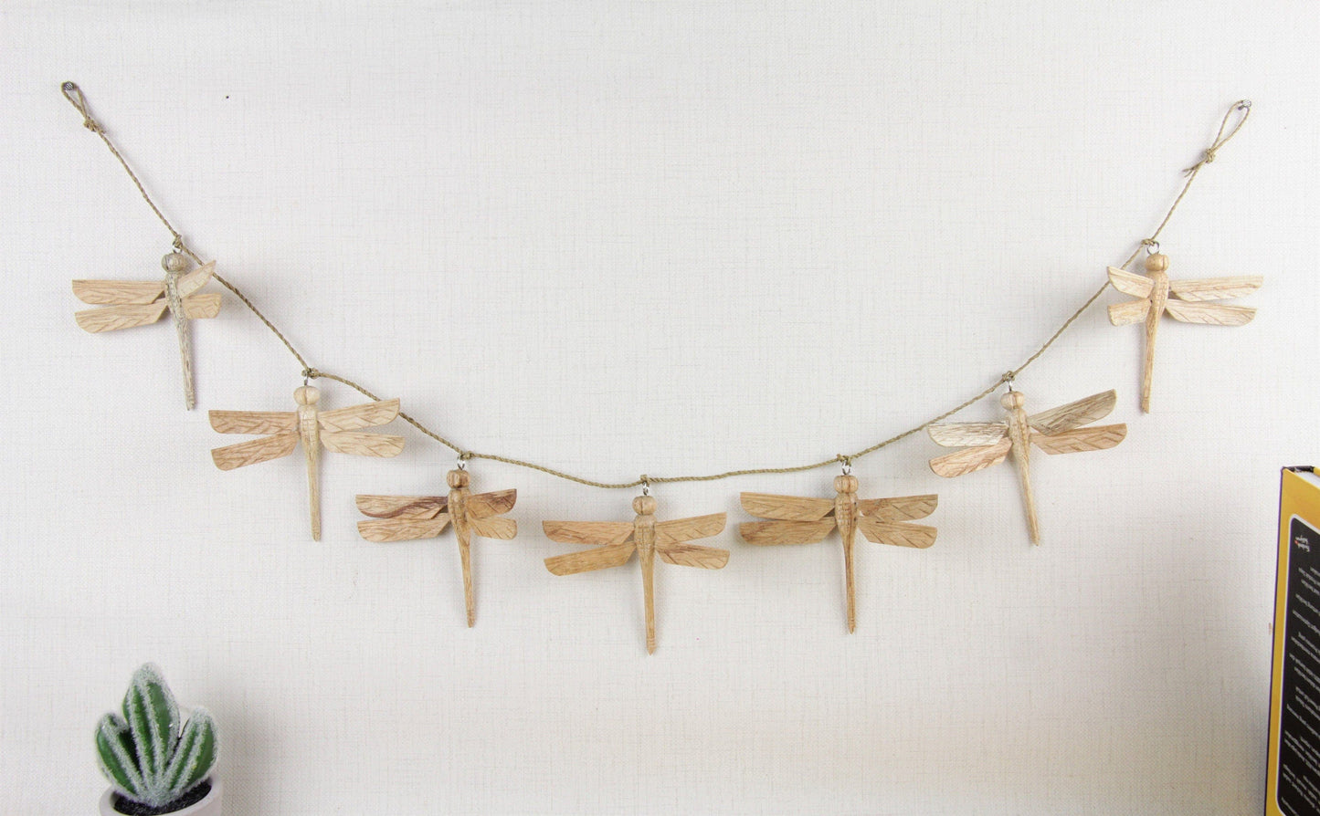 Hand-Carved Wooden Dragonfly Garland - Rustic Insect Wall Decor