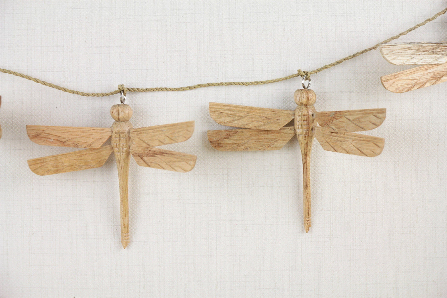 Hand-Carved Wooden Dragonfly Garland - Rustic Insect Wall Decor