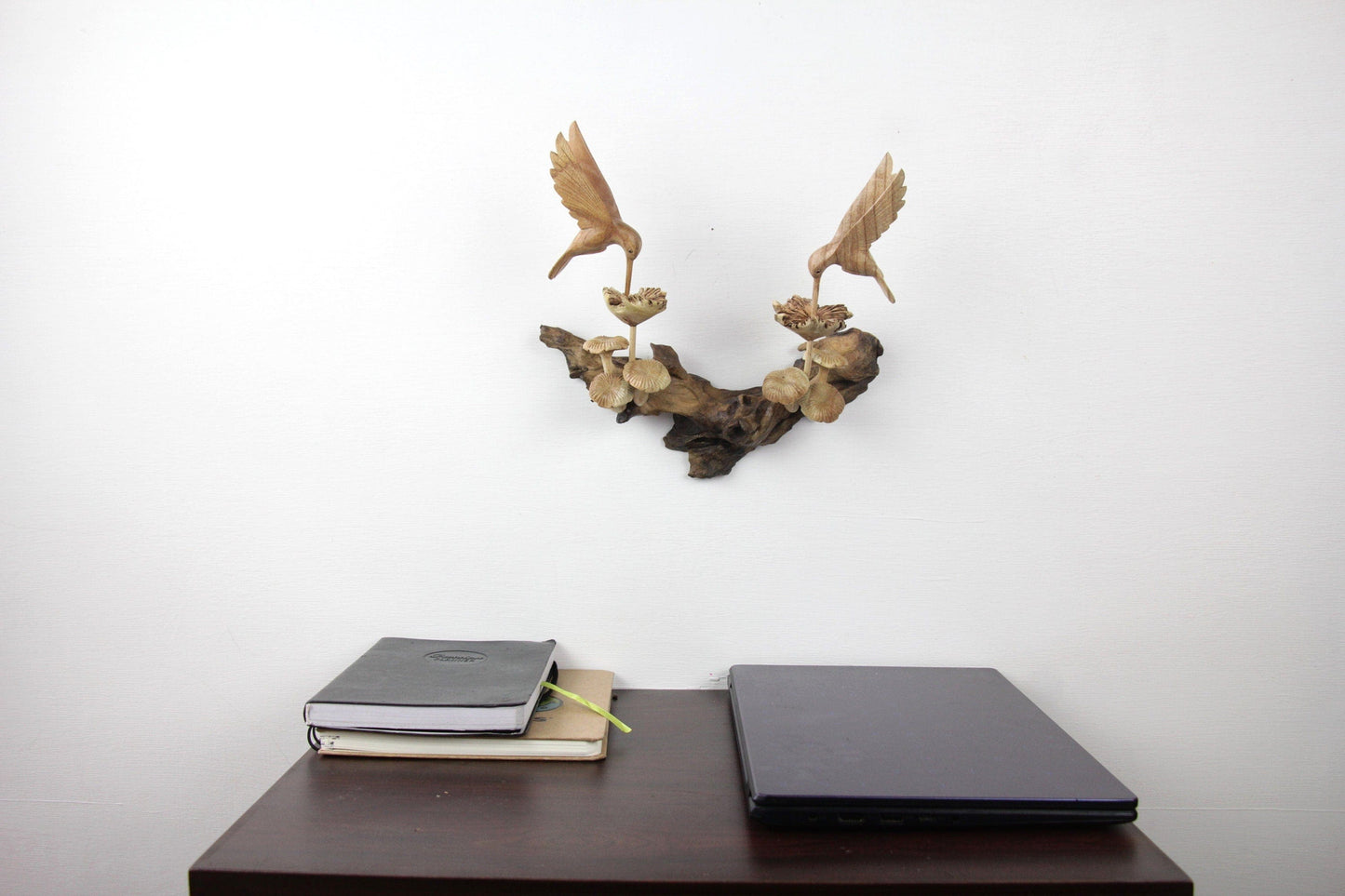 Wooden Hummingbird Feeding On Flower For Wall Deco