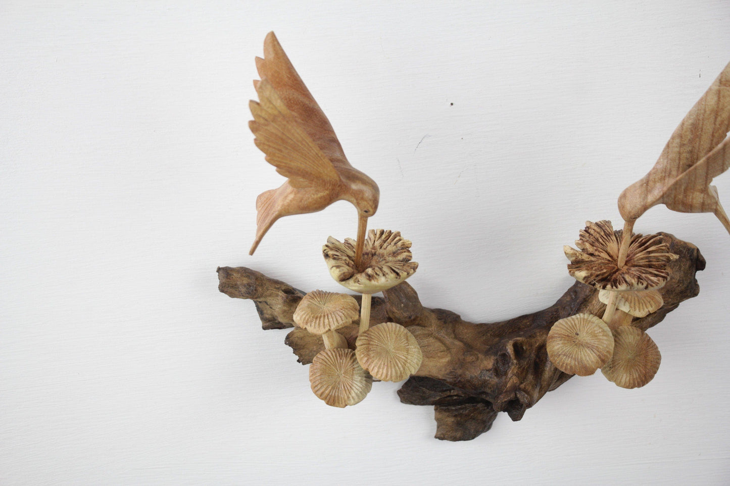 Wooden Hummingbird Feeding On Flower For Wall Deco