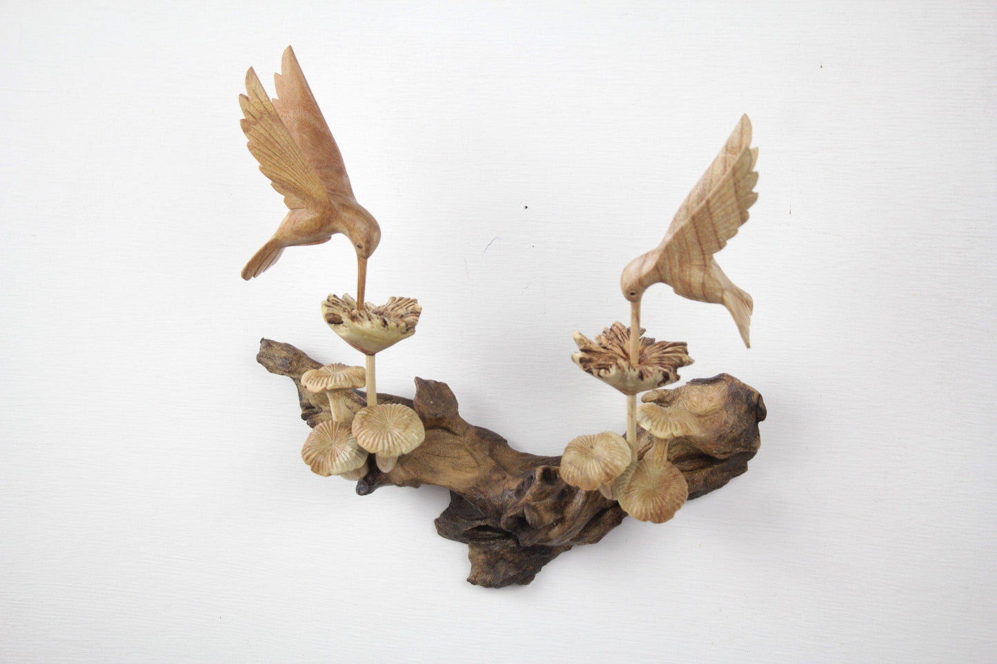 Wooden Hummingbird Feeding On Flower For Wall Deco