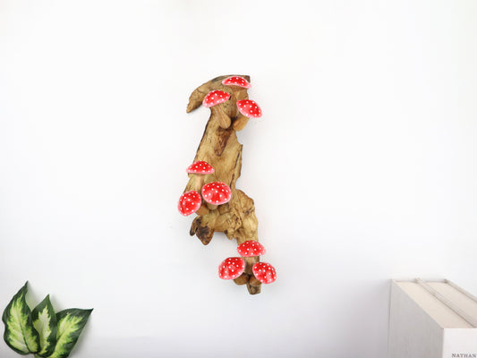 Hand-Carved & Painted Mushroom Cluster Wall Art - Vertical Fairy Tale Decor