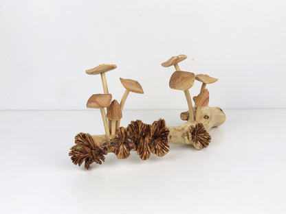 Hand-Carved Natural Wood Fanned Mushroom Log Sculpture - Horizontal Woodland Display