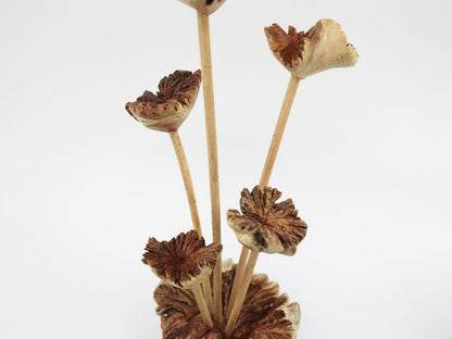 Hand-Carved Wooden Hummingbird & Flower Sculpture - Natural Freestanding Decor