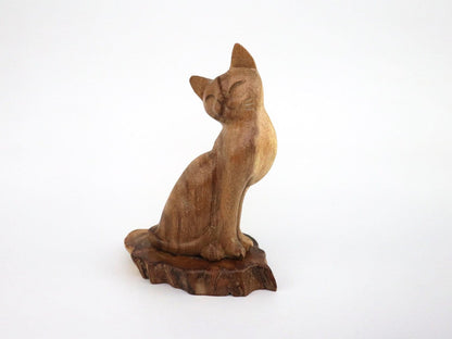 Hand-Carved Natural Wood Cat Figurine - Minimalist Pet Lover Decor