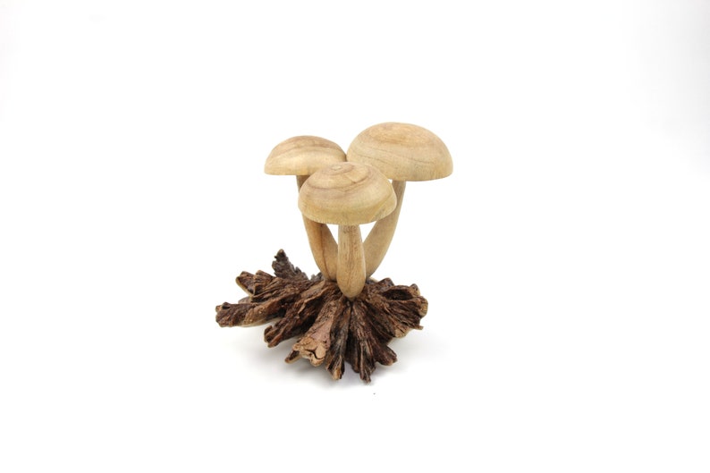 Carved Wood Mushroom Table Deco