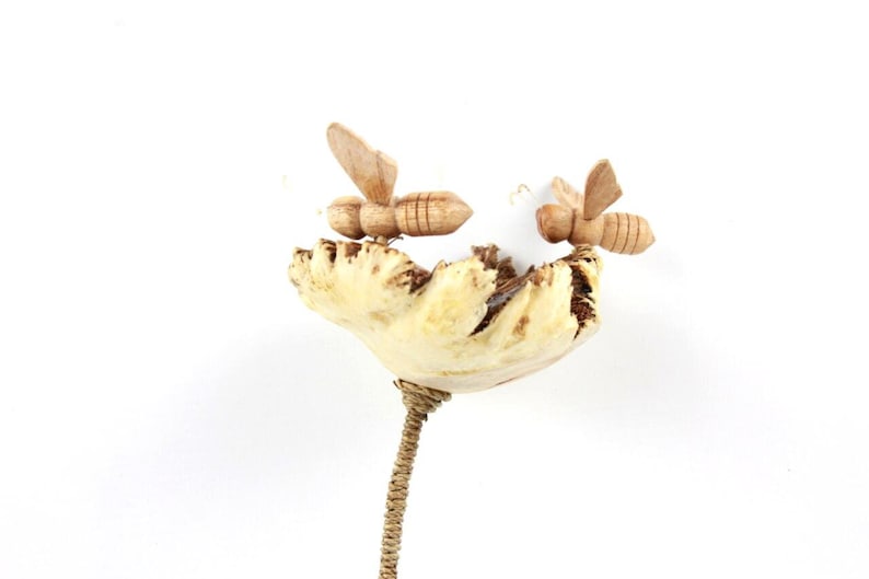 Wooden Bee Sculpture with Flower