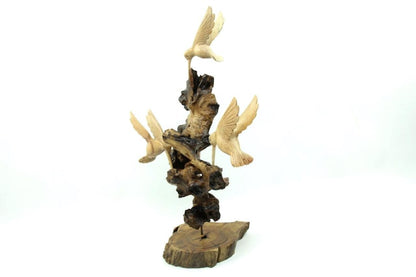 Wooden Triple Hummingbird Sculpture