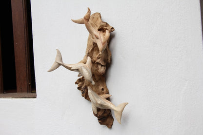 Hand Carved Wood Dolphin Wall Art