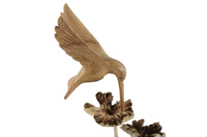 Couple Hummingbird Wooden Sculpture on Flower