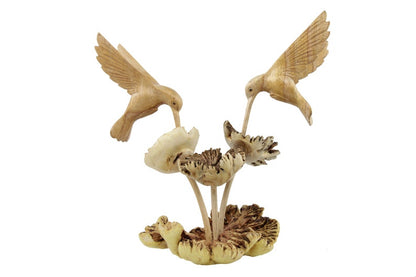 Wooden Hummingbird Couple Sculpture