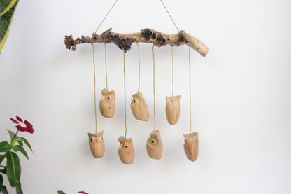 Wooden Owl Wind Chime, Wind Chime Wall Deco, Hanging Wind Chime, Hanging Yard Art, Wind Chimes For Outdoor, Housewarming Gift, Handmade Gift