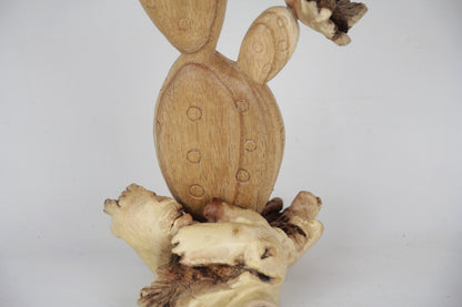 Handmade Wooden Cactus Sculpture with Wooden Hummingbird Decoration | Height 39cm, Cactus Table Deco, Home Deco, Gift For Her, Handmade Gift