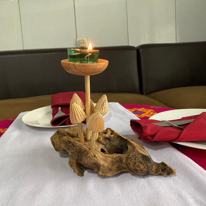 Wooden Candle Holder With Mushroom Deco, Mushroom Candle, Unique Candle, Candle Holders, Art, Handmade, Gift For Mom, Her, Birthday Gifts