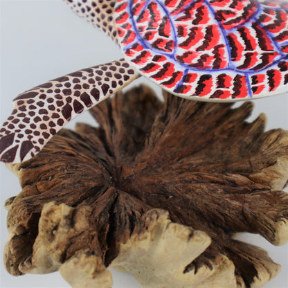 Hand-Carved & Painted Sea Turtle Sculpture on Organic Wood Base - Colorful Coastal Decor