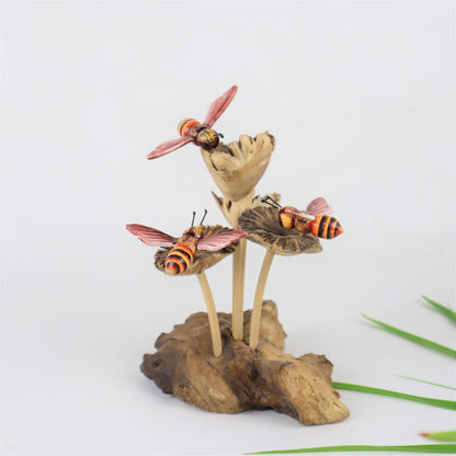 Red Bee Sculpture, Painted Statue, Table Deco, Home Deco, Wood Carving, Art, Animal, Insect, Bee Art, Gift For Her, Birthday, Mother Gifts