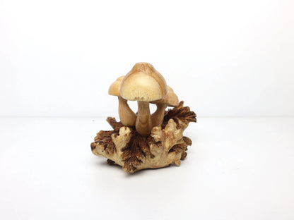 Hand-Carved Natural Wood Mushroom Cluster Sculpture - Rustic Woodland Decor