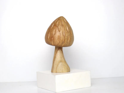 Hand-Carved Natural Wood Mushroom Sculpture - Minimalist Tabletop Decor