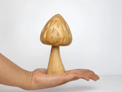 Hand-Carved Natural Wood Mushroom Sculpture - Minimalist Tabletop Decor