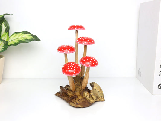 Wooden Red Mushroom Ornament, Hand-Painted Mushroom Art, Centerpiece Decor, Amanita, Rustic, Hand-Painted, Christmas Ornament, Handmade Gift