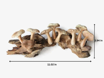 Hand-Carved Natural Wood Mushroom Log Sculpture - Woodland Home Accent
