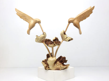 Wooden Hummingbird Couple Sculpture