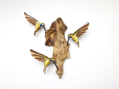 手描きのハチドリ木製ウォールアートセット、カラフルな吊り下げ装飾、鳥愛好家へのギフト、自然にインスパイアされたアート、素朴な手作り、手作りギフト
