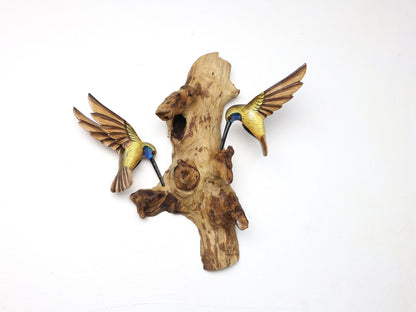 手描きのハチドリ木製ウォールアートセット、カラフルな吊り下げ装飾、鳥愛好家へのギフト、自然にインスパイアされたアート、素朴な手作り、手作りギフト