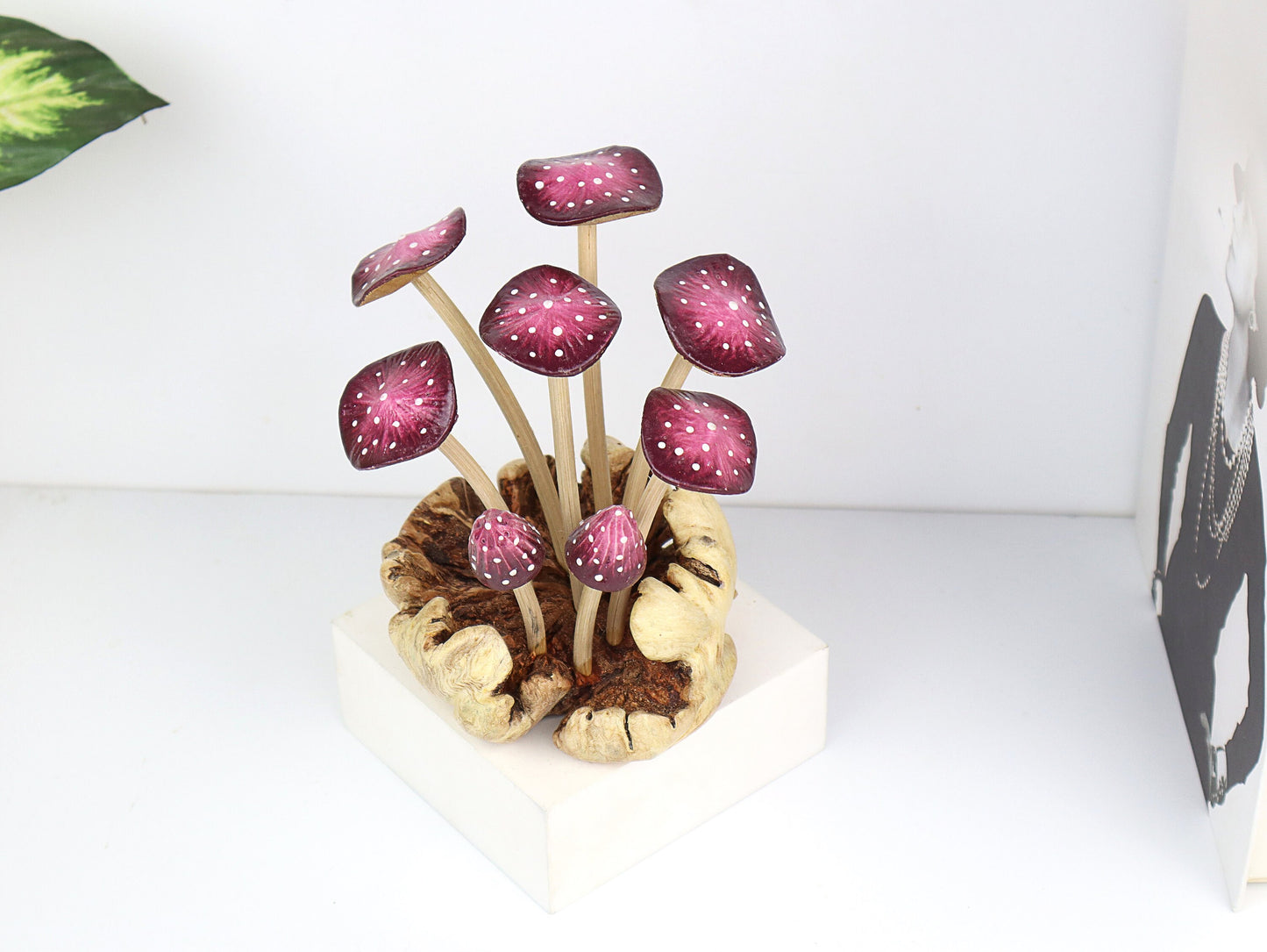Purple Mushroom Sculpture, Fairy Garden Decor, Cute Mushroom Figurine, Miniature Fantasy Statue, Home Office Deco, Handmade Gift, Handicraft