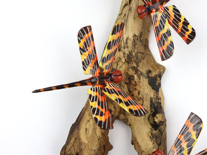 Hand-Carved & Painted Dragonfly Trio Wall Art - Vibrant Woodland Display