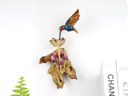 Wooden Hummingbird Wall Art, Blue Hanging Bird, Hand-Painted Bird, Sculpture Wall Decor, Folk Art, Rustic, Gift For Her, Birthday Gift.