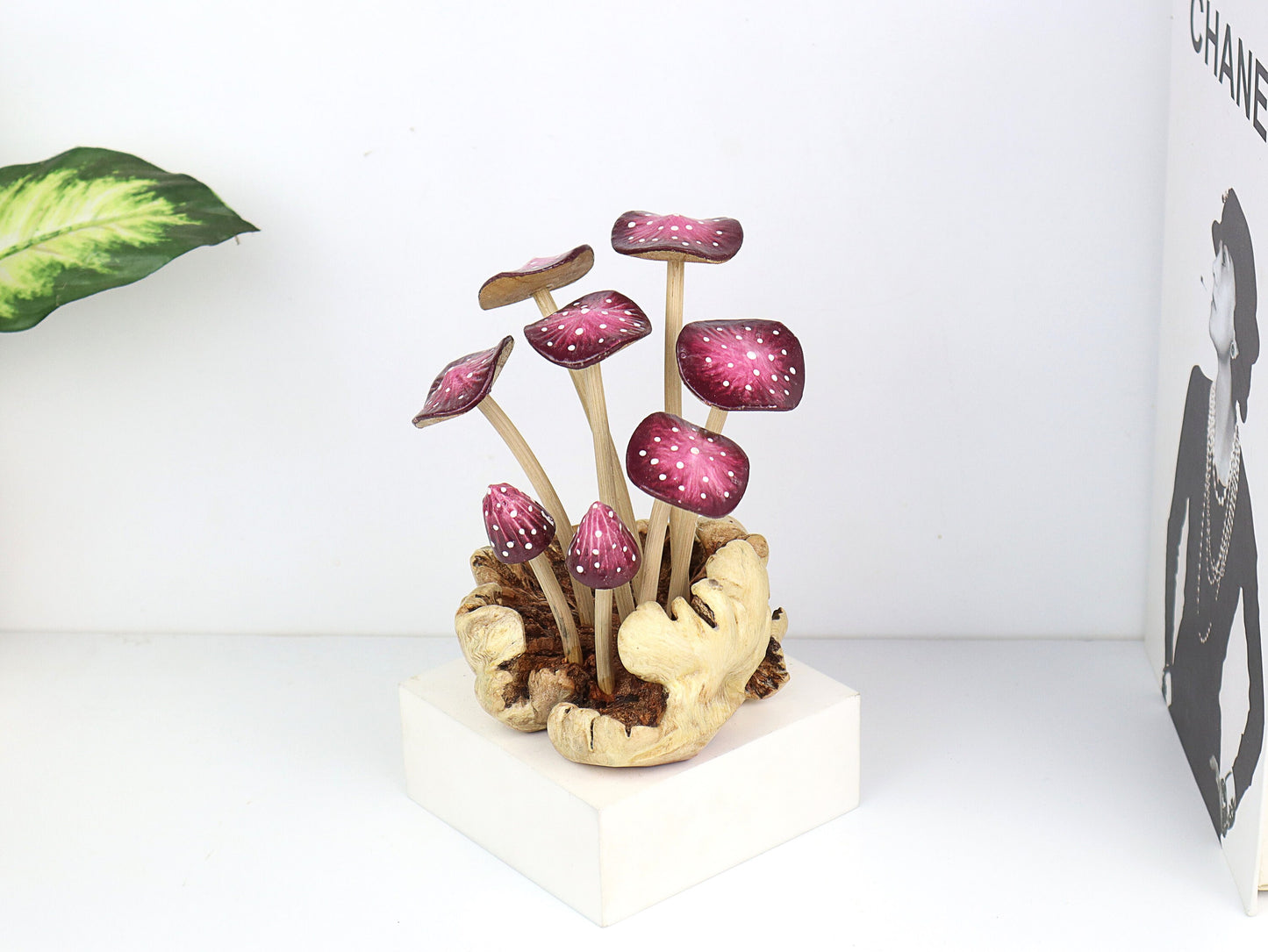 Purple Mushroom Sculpture, Fairy Garden Decor, Cute Mushroom Figurine, Miniature Fantasy Statue, Home Office Deco, Handmade Gift, Handicraft
