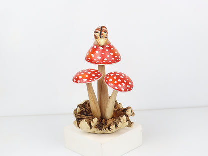 Handcrafted Wooden Red Mushroom with Snail, Charming Table Decor Accent, Wood Craving, Handmade, Art, Home Decor, Painted, Gift For Him