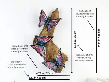 Hand-Carved & Painted Butterfly Trio Wall Art - Vibrant Woodland Display