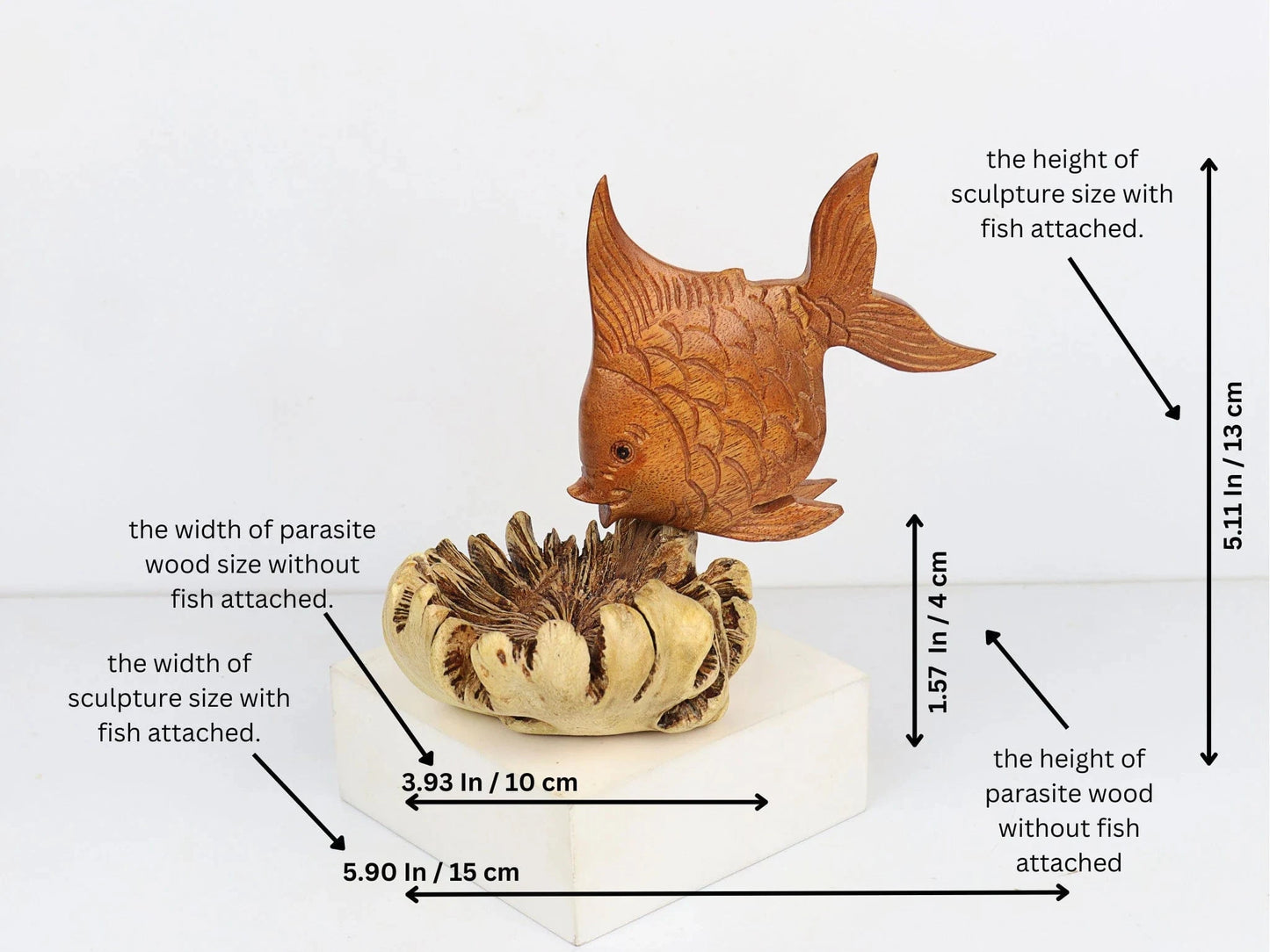Hand-Carved Wooden Fish Sculpture on Unique Organic Base - Coastal Home Decor