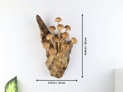 Hand-Carved Natural Wood Textured Mushroom Cluster Wall Art - Vertical Woodland Display