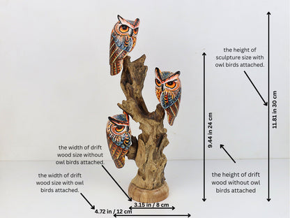 Beautiful Handcrafted Wooden Owl on Natural Root | Hand-Painted Art Piece for Home Decor and Gifts | Eco-Friendly Sculpture | Handmade Gift