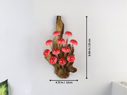 Hand-Painted Red Mushroom Wall Art, 3D Sculpture Wall Hanging, Wooden Wall Decor, Rustic Home Decor, Nature-Inspired Art, Handmade Decor.