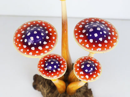Hand-Carved & Painted Orange & Purple Mushroom Sculpture - Whimsical Tabletop Decor