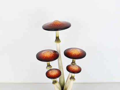 Hand-Carved & Painted Naturalistic Mushroom Sculpture - Freestanding Tabletop Decor