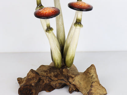 Hand-Carved & Painted Naturalistic Mushroom Sculpture - Freestanding Tabletop Decor