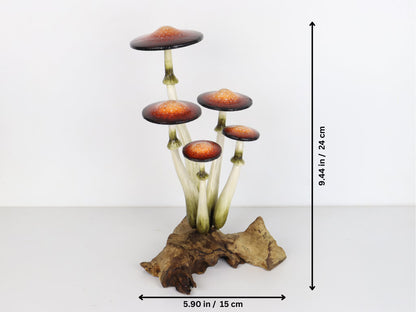 Hand-Carved & Painted Naturalistic Mushroom Sculpture - Freestanding Tabletop Decor
