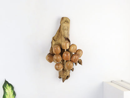 Hand-Carved Natural Wood Mushroom Cluster Wall Art - Vertical Woodland Display