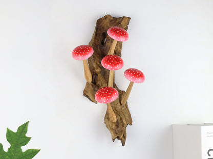 Red Hanging Mushroom Deco, Mushroom Wall Art, Wooden Carving, Nature-inspired Gift, Rustic Wood Mushroom, Fairy Mushroom, Handmade Gifts